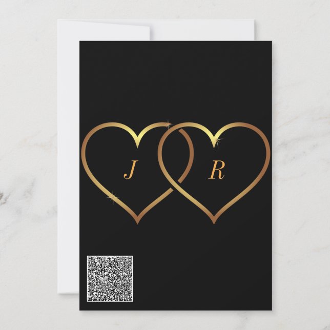 QR Code Guld Hearts Kärlek Toast Wedding bjudande  (Baksida)