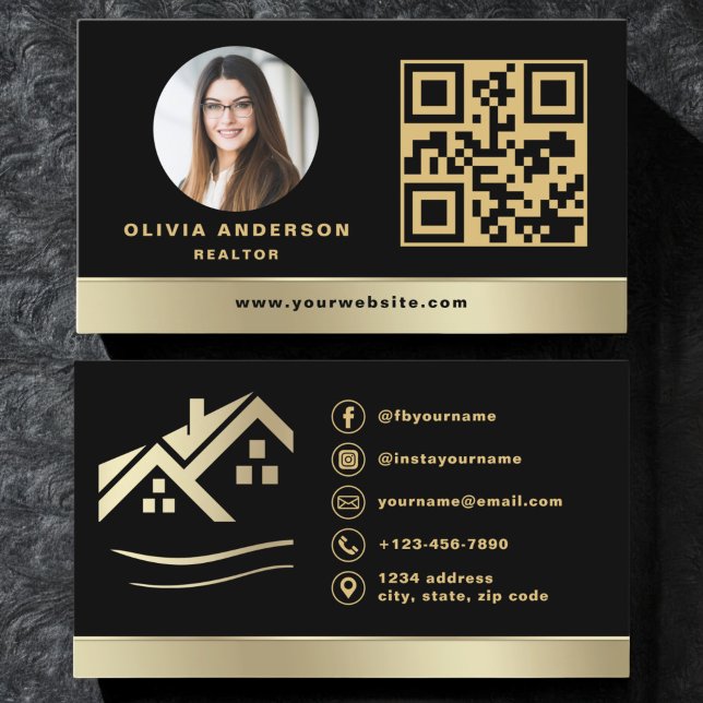 QR Code Guld House Black Real Gods Realtor Visitkort (Skapare uppladdad)