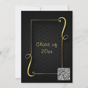 QR Code Guld Ornaments Black Grad Party-inbjudan