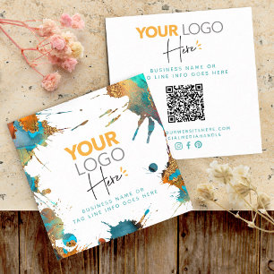 QR Code Guld Turcos Watercolor Splatter Logotyp Fyrkantigt Visitkort