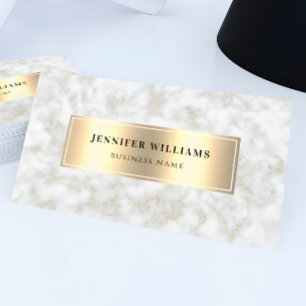 QR Code Guld White Marble Elegant & Modern Visitkort