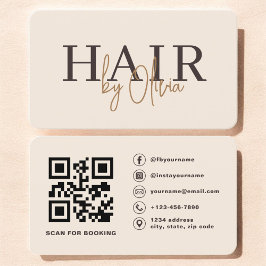 QR Code Hair Stylist Beige Neutral Typography  Visitkort