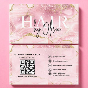 QR Code Hair Stylist Modern Agate Marble Visitkort