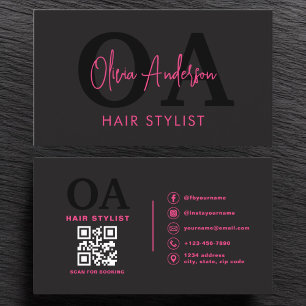 QR Code Hair Stylist Monogram Modern Typografi Visitkort