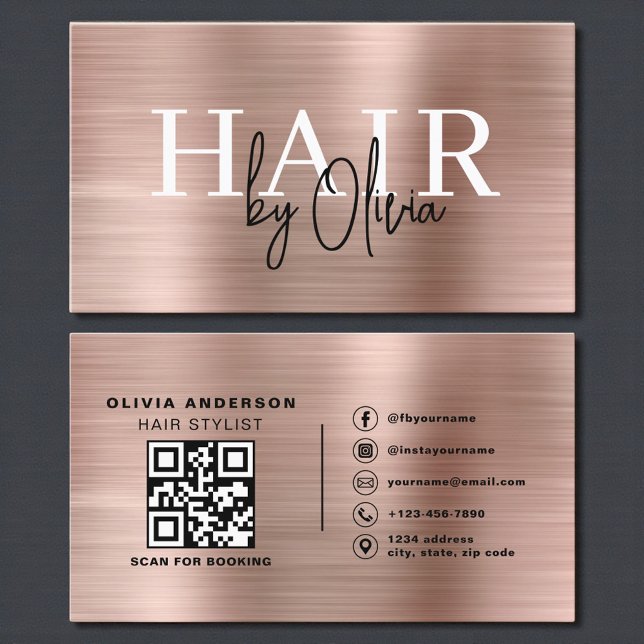QR Code Hair Stylist Ro Guld Faux Metallic Visitkort (Skapare uppladdad)