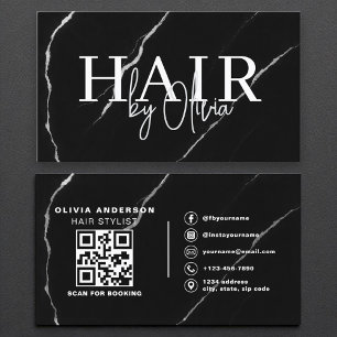 QR Code Hair Stylist Silver Black Marble Visitkort