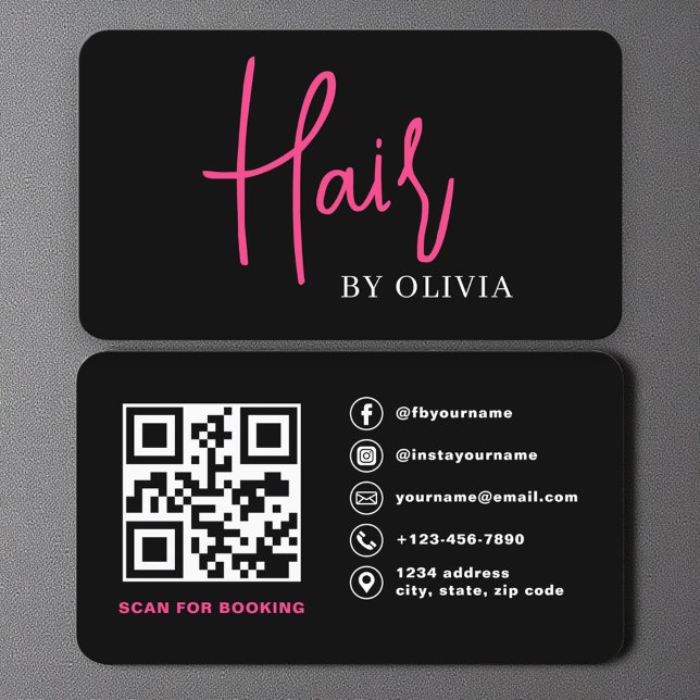 QR Code Hairdresser Modern Typografi Visitkort (Skapare uppladdad)