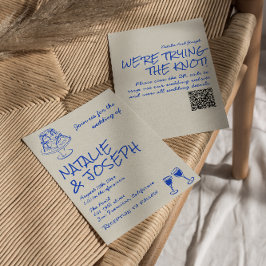 QR Code Hand Drawn Blue Cake Bows Unique Wedding  Inbjudningar