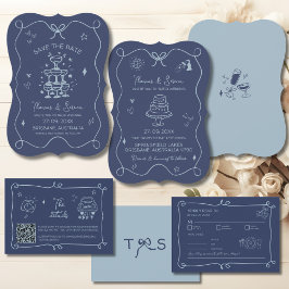 QR Code Hand plockade Doodle Modern Scribble Blue Tilläggskort