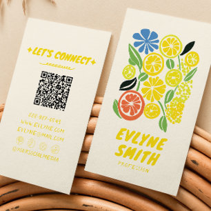 QR Code Hand plockade Gult Lemonade Retro, sommar Visitkort