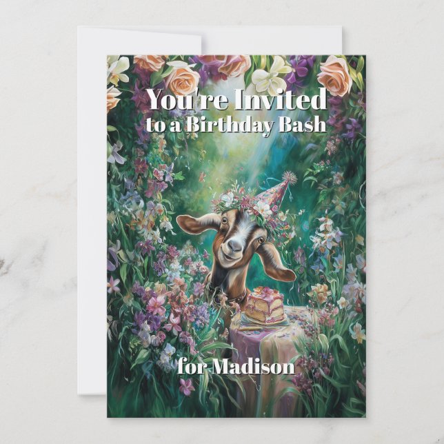 QR code Happy Birthday Nubian Goat Garden Flowers Inbjudningar (Framsida)