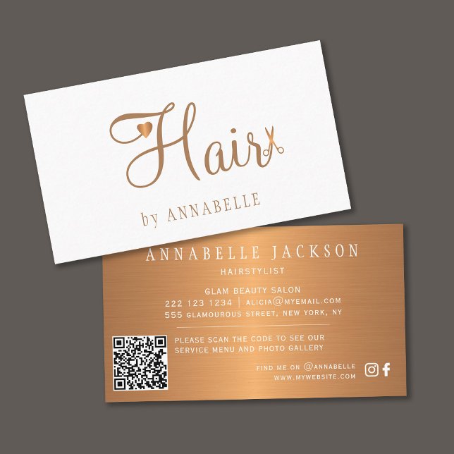 QR CODE hårsalon guld glam metallhårstylist Visitkort (Skapare uppladdad)