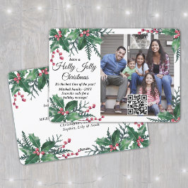 QR Code Holly Jolly jul Greenery 1 Photo Julkort