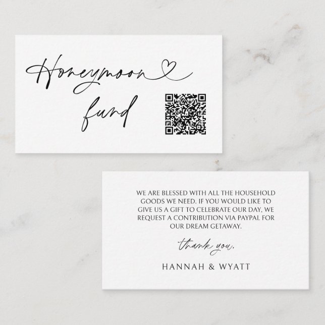 QR Code Honeymoon Request Wedding Enclosure Card Visitkort (Fram/baksida)