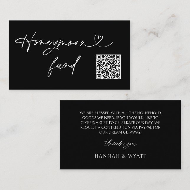QR Code Honeymoon Request Wedding Enclosure Card Visitkort (Fram/baksida)