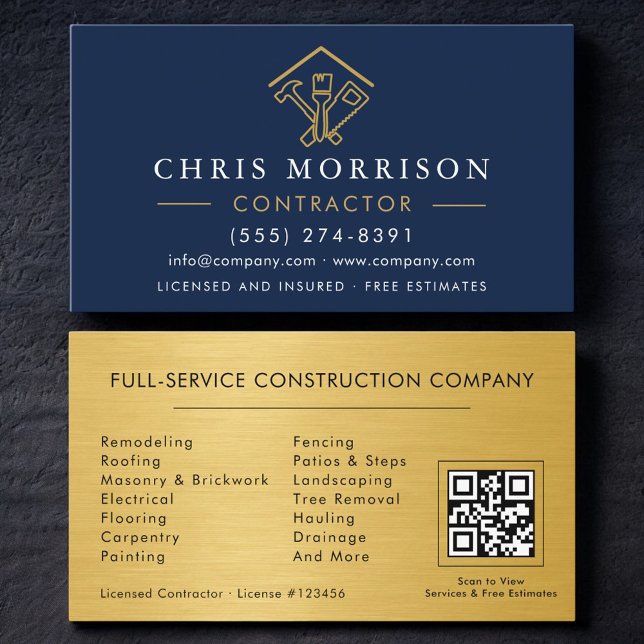 QR Code Industrial Home Improvement Navy Blue Visitkort (Skapare uppladdad)