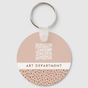 QR CODE-kontor, beige & brun boho-punkter Nyckelring