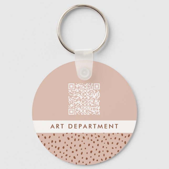 QR CODE-kontor, beige & brun boho-punkter Nyckelring (Framsida)