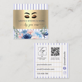 Qr Code Lash Tech blommiga ränder Fyrkantigt Visitkort