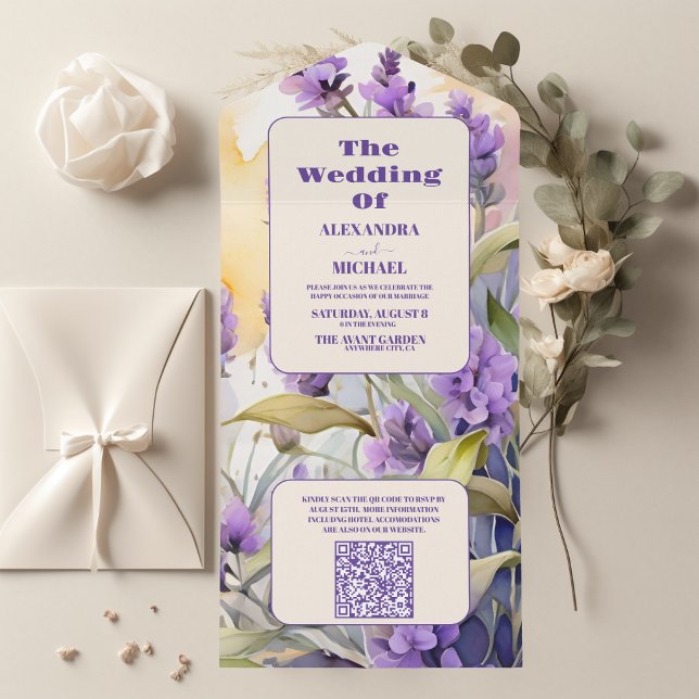 QR Code Lavender Lila Blommigt Elegant bröllop (Skapare uppladdad)