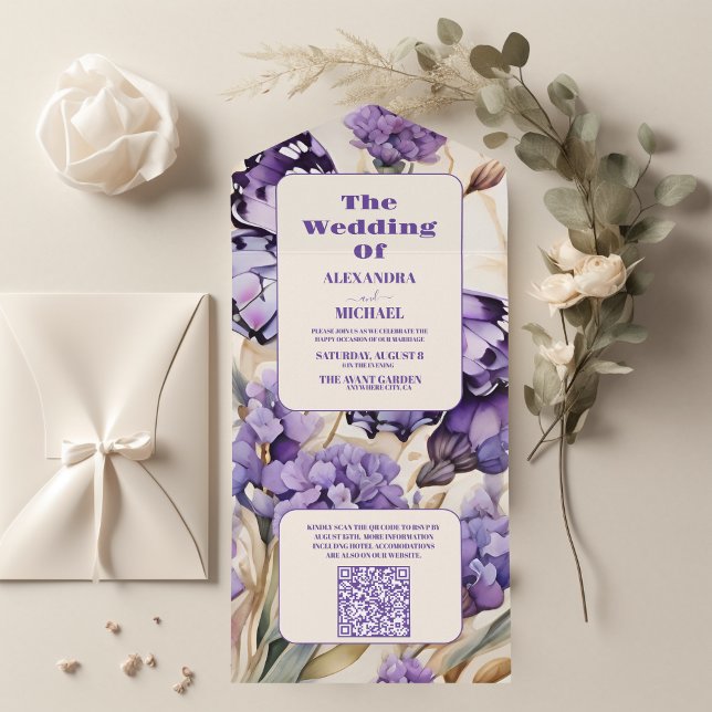 QR Code Lavender Lila Blommigt Elegant bröllop (Skapare uppladdad)