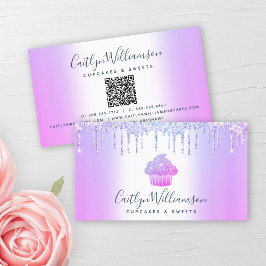 QR Code Lila Cupcoa Bakery Pastry Glitter Drives Visitkort