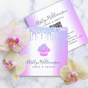 QR Code Lila Cuppie Glitter Drives Bakery Pastry Fyrkantigt Visitkort
