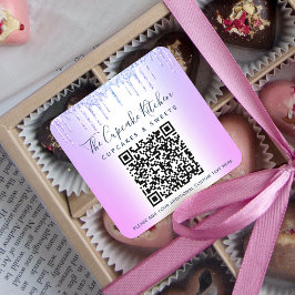QR Code Lila Glitter Drives Business Namn Modern Fyrkantigt Klistermärke