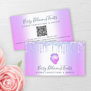 QR Code Lila Glitter Strawberry Conftion Chef Visitkort