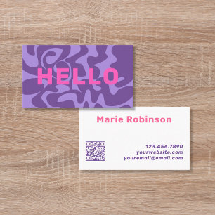 QR Code Lila Rosa Retro Squiggles Visitkort