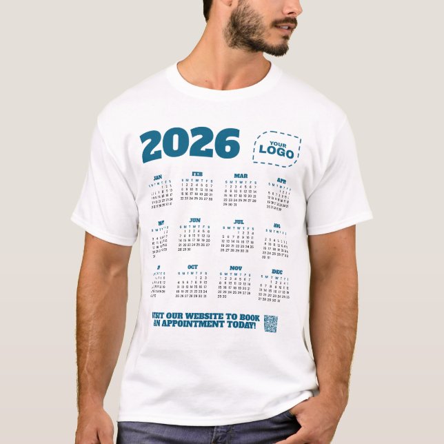 QR Code Logo Business Promo 2026 Calendar T-Shirt (Framsida)