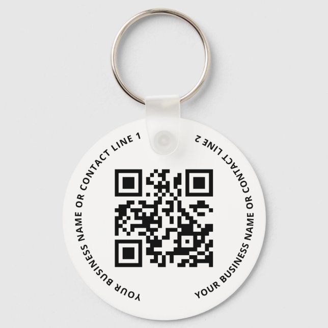QR Code Logo Business White Nyckelring (Framsida)
