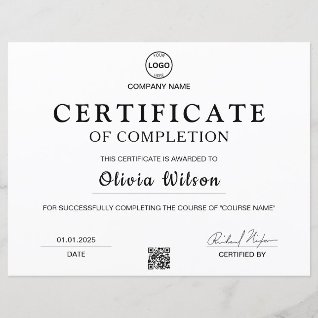 Qr Code Logo Professionell Certifikatutmärkelse  (Framsida)