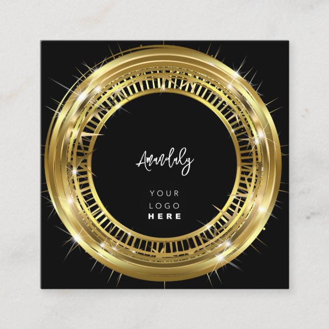QR Code Logotyp Black White Golden Ram Circle Fyrkantigt Visitkort (Framsida)