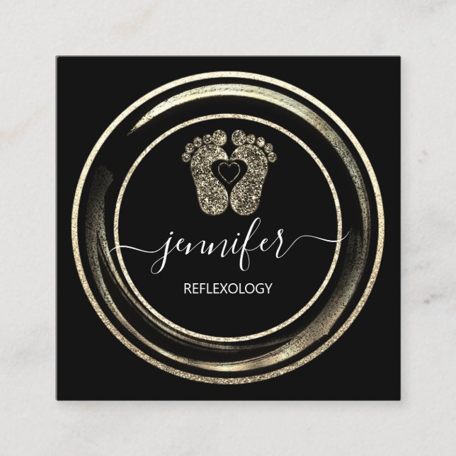QR Code Logotyp Guld Black Reflexology Foot Massag Fyrkantigt Visitkort (Framsida)