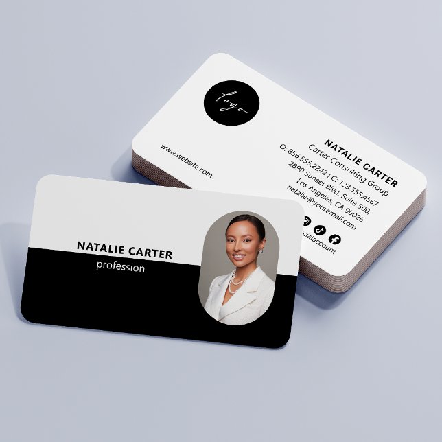 QR CODE Logotyp OVAL Photo Professionell CHIC BLAC Visitkort (Skapare uppladdad)