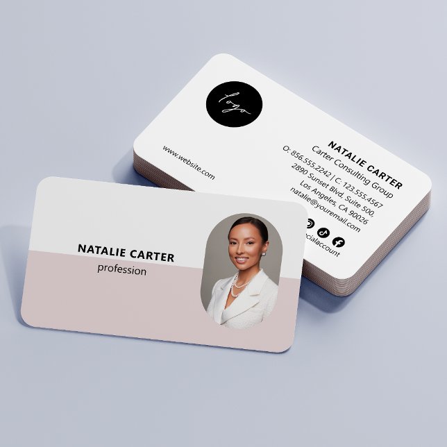 QR CODE Logotyp OVAL Photo Professionell  ROSA Visitkort (Skapare uppladdad)