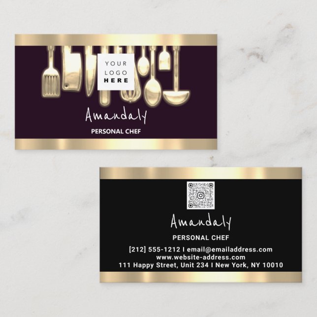 QR CODE Logotyp Personal Chef Cooking Restaurant Visitkort (Fram/baksida)