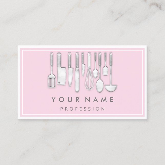 QR CODE Logotyp Restaurant Cooking Diet Chef Rosa Visitkort (Framsida)