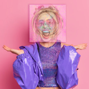 QR Code Logotyp Rosa Glitter Guld Drivrutiner Holo Fyrkantigt Visitkort