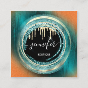 QR Code Logotyp Shop Black Guld Drives Orange Teal Fyrkantigt Visitkort