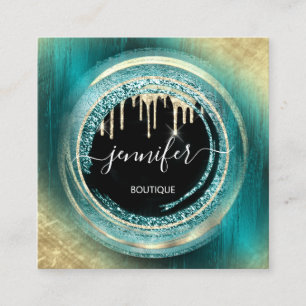 QR Code Logotyp Shop Black Guld Drives Teal Abstra Fyrkantigt Visitkort
