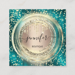 QR Code Logotyp Shop  Ro Guld Drips Confetti Fyrkantigt Visitkort