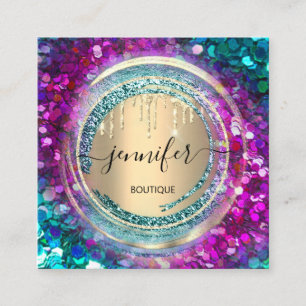 QR Code Logotyp Shop Rosa Guld Drips Confetti Fyrkantigt Visitkort