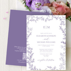QR Code Löv Lavender Elegant Monogram Bröllop Inbjudningar