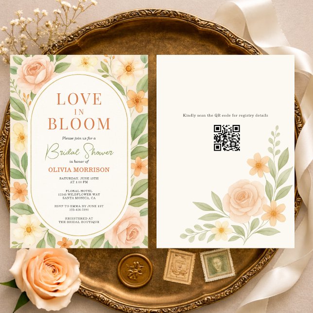 QR Code Love in Bloom Floral Bridal Shower Inbjudningar (Skapare uppladdad)