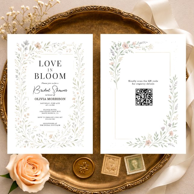QR Code Love in Bloom Wildflower Bridal Shower Inbjudningar (Skapare uppladdad)