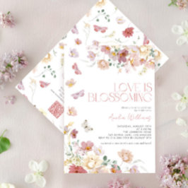 QR Code Love is Blossoming Pink Bridal Shower Inbjudningar