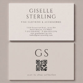 QR Code Luxury Boutique Taupe Neutral Visitkort