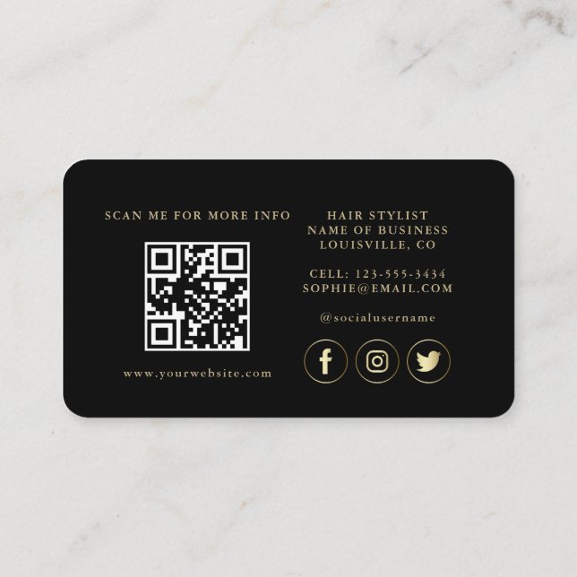 QR Code Luxury Guld Black Professionell Visitkort (Baksida)